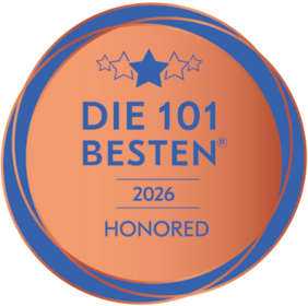 Bronze plaque with the inscription 'DIE 101 BESTEN 2025 HONORED' and star motif.