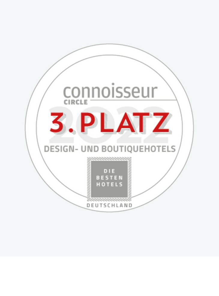 Auszeichnung: LOUIS Hotel München, 3. Platz bei Connoisseur Circle für Design- und Boutiquehotels in Deutschland.